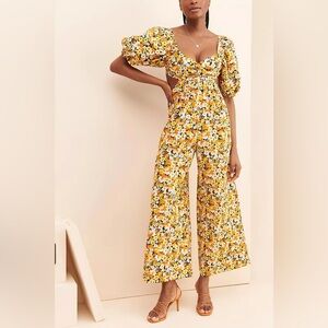 🔆 Free People Yellow Floral Printed Amy Jumpsuit, Size XS